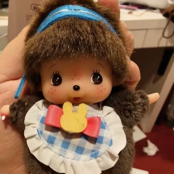 Cute Plush BOY Doll Keychain Blue Checkered Outfit Bebichhichi Monchhichi Japan - Picture 1 of 6
